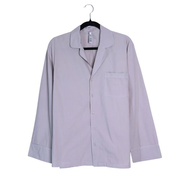 SKIMS Cotton Poplin Sleep Button Up Gray Long Sleeve Lightweight Women's S - Picture 2 of 11